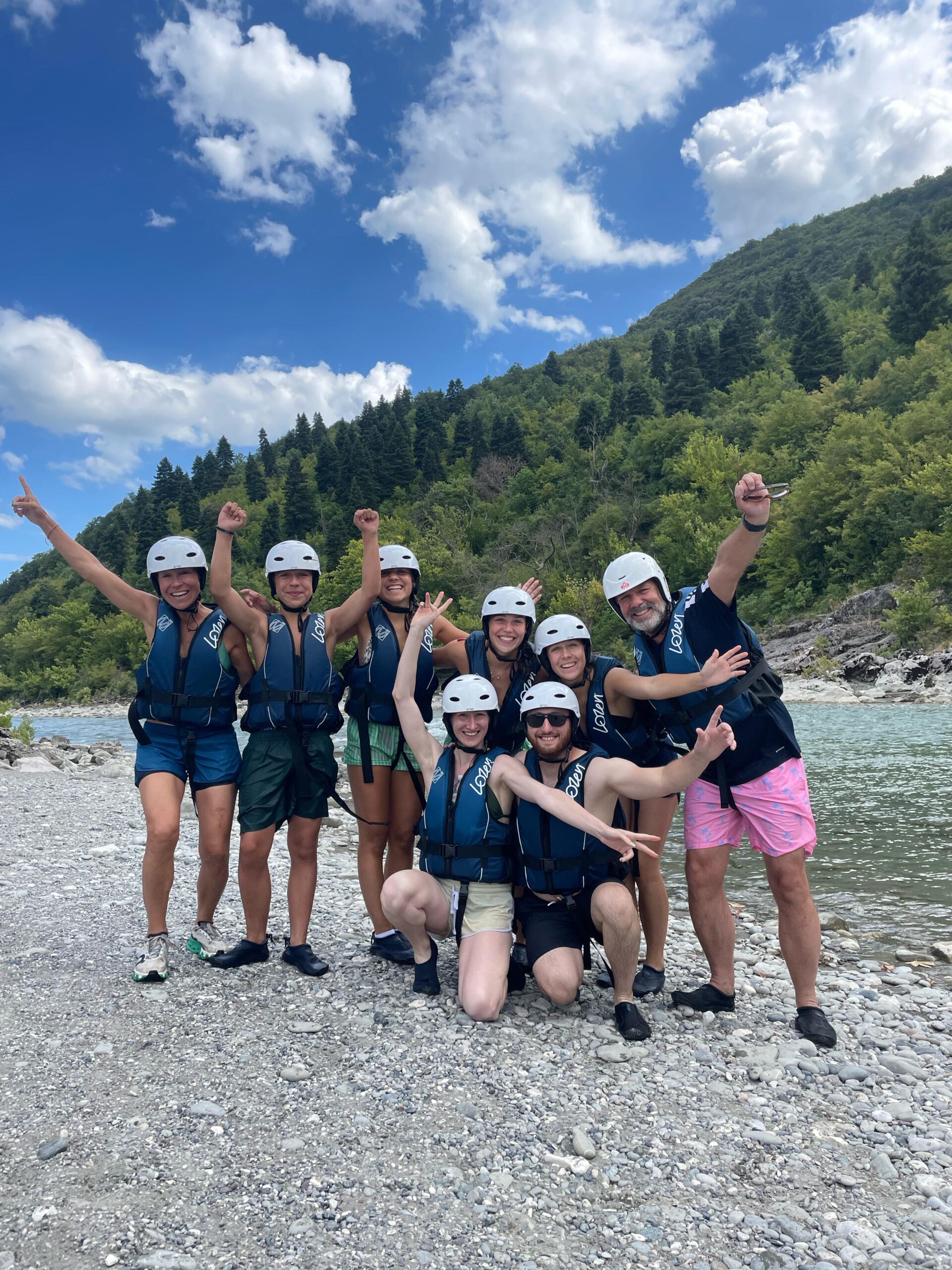 A group of friends enjoying rafting in Vjosa river
